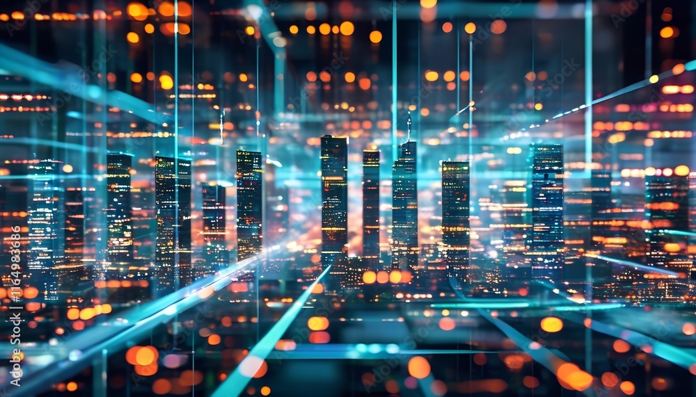 Poster dynamic abstract business visualization urban digital landscape futuristic data flow high-tech envir