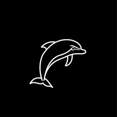 dolphin monochrome hand drawn line illustration, transparent background