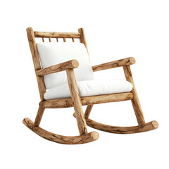 Rustic Wooden Rocking Chair with White Cushions