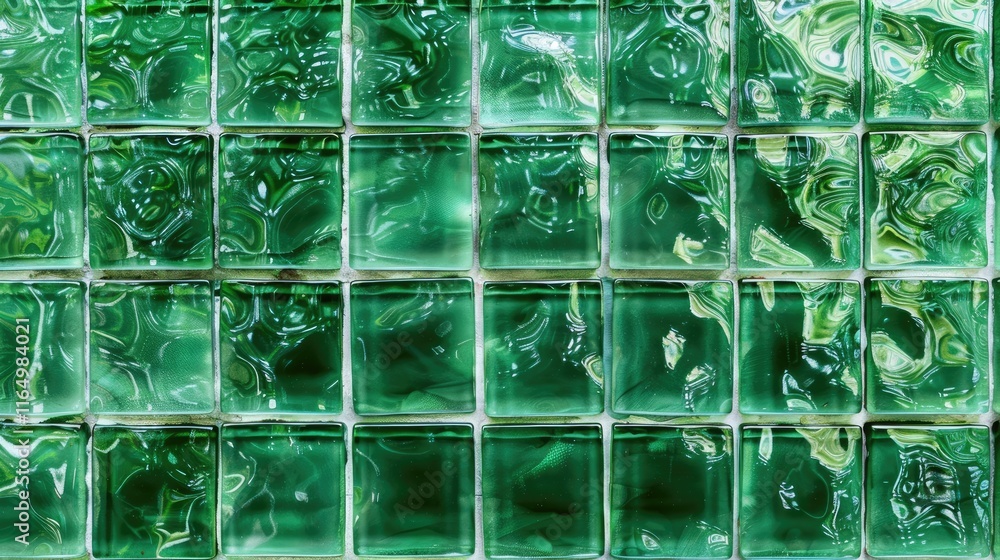 Aufkleber a close-up of green glass blocks arranged in a grid pattern, showcasing texture and color.