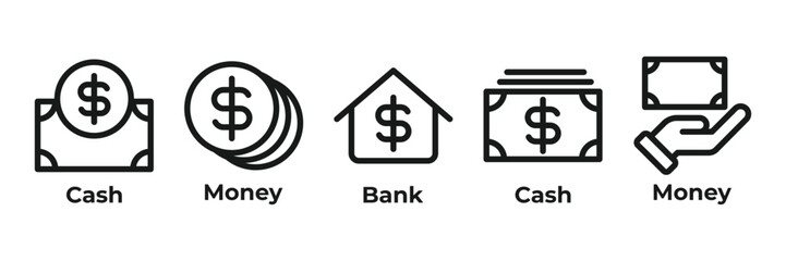Obraz premium A Synergy of Financial Icons set vector illustration with cash, money, bank, cash, money