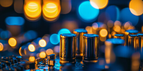 High-tech circuit board with highly detailed components, creating a bokeh effect, generative AI