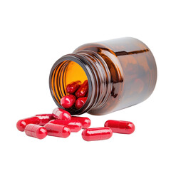 Red Pills Spilled from Amber Bottle