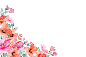 Seamless floral watercolor border. Hand drawn illustration isolated on white background.