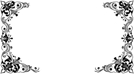 Elegant black floral corner ornaments with flowing scrollwork and lily motifs. Ideal for wedding invitations, certificates, decorative frames, and sophisticated design projects.