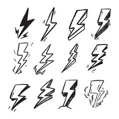 Electric lightning hand drawn doodle illustration collected