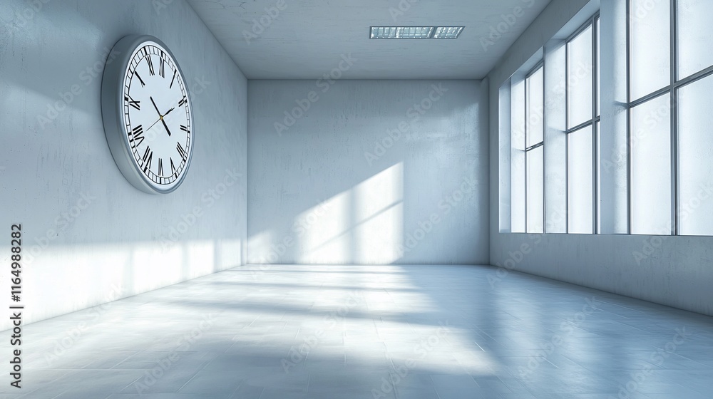 Aufkleber Empty modern room with large clock and sunlight.