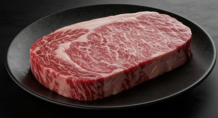 Premium marbled wagyu beef steak on a plate - gourmet cuisine