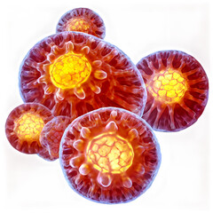 A cluster of glowing stem cells in various stages of development.
