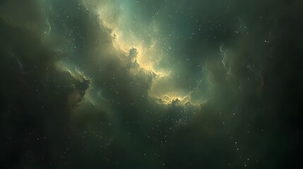 Obraz premium Celestial Nebula Glowing Green Amidst Distant Stars