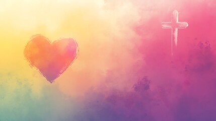 Painted Heart and Cross Celestial Background