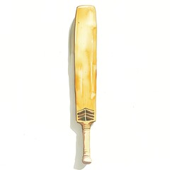 Watercolor Painting of a Classic Cricket Bat, Isolated on White Background.