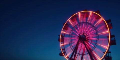 Illuminated Ferris Wheel at Night A Vibrant Pink and Orange Spectacle