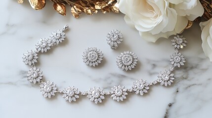 Obraz premium Elegant Silver Jewelry Set with Sparkling Diamond Accents