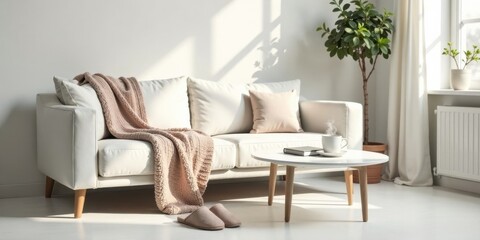 Relaxing Modern Living Room Interior Design with Cozy Sofa and Warm Lighting