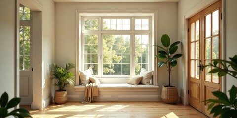 Sunlit Window Seat in a Tranquil Home Interior