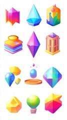 Colorful Geometric Gems and Crystals Graphic Design Elements