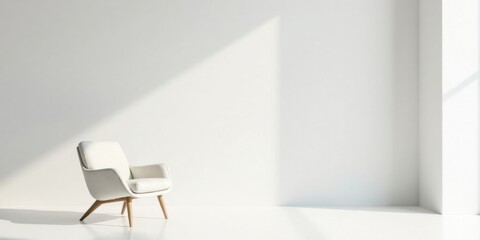 Minimalist White Room Interior Design with a Single Modern Armchair