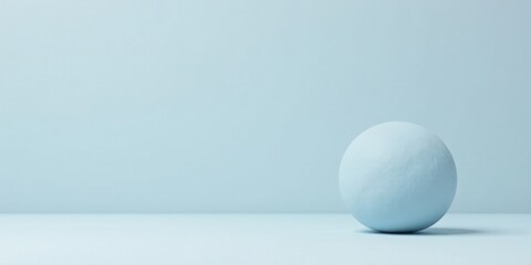 A single light blue sphere rests on a pale blue surface against a matching backdrop
