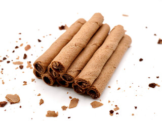 Chocolate Wafer Rolls Isolated on a White Background