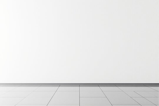 Empty white wall paired with a clean, tiled floor in a minimalist style. Neutral background for modern interior, design, or presentation concepts. Ai generative