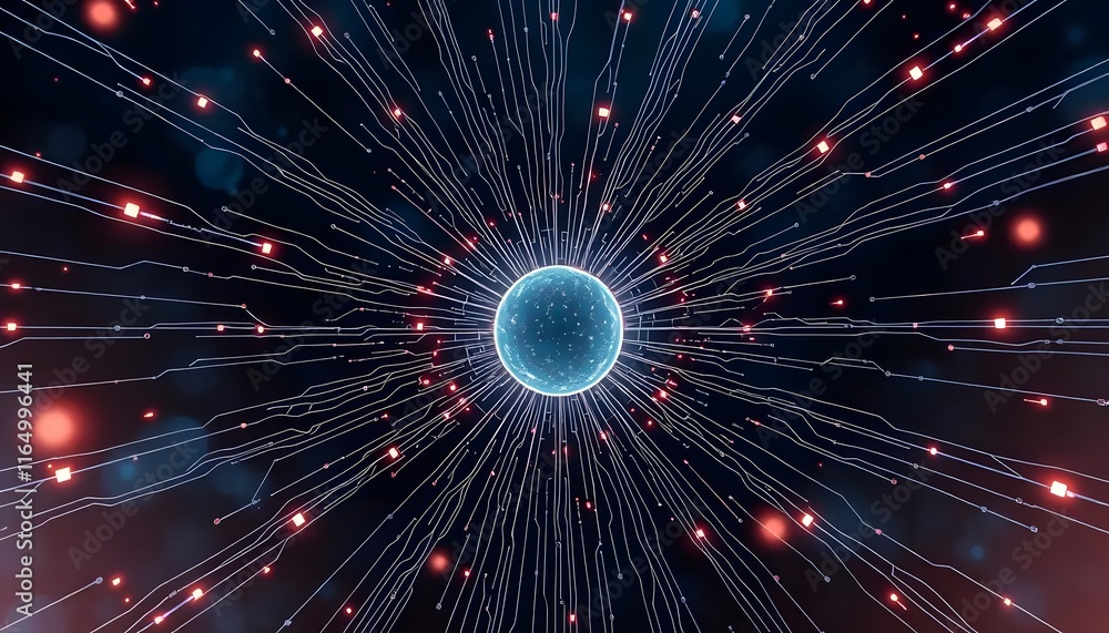 Poster radiant core: a futuristic network of glowing lines and nodes