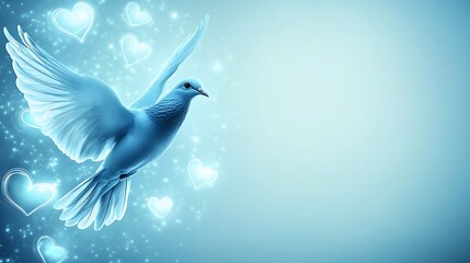 Fototapeta premium A Blue Dove Soaring Amidst Glowing Hearts