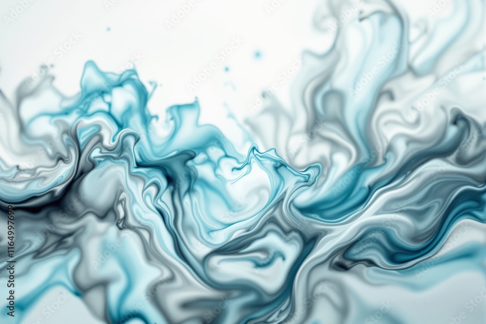 Poster abstract swirling aqua and gray ink movement, fluid design on a soft white background. concept of cr