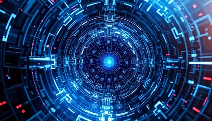 Fototapeta premium Cybernetic Blue Vortex: A Futuristic Digital Artpiece