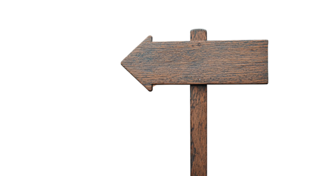 Wooden Signpost Pointing Left with Rustic Charm Ideal for Directional Guidance in Nature, Outdoors, or Travel Themes
