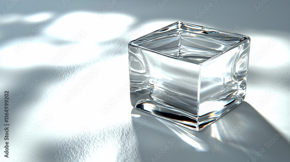Aufkleber clear ice cube on reflective surface.