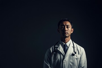 Obraz premium Japanese man in medical clothes , copy space 