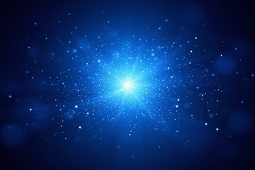 Bright starburst light with glowing particles on a dark blue background. Abstract concept of energy, space, and luminosity. Ai generative