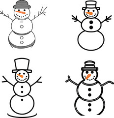 Set Of Snowman line vector illustration white background