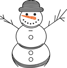 Snowman line vector illustration white background