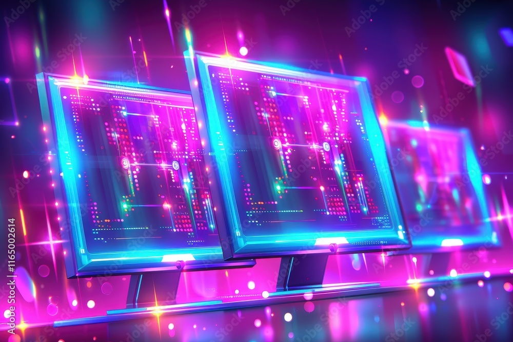 Poster digital data visualization cyber space graphic design futuristic environment tech perspective neon a