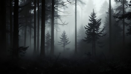 Mysterious Foggy Forest: A Dark and Enigmatic Scene