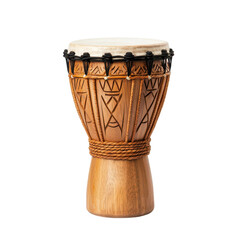 Wooden Tribal Drum Isolated on White Background