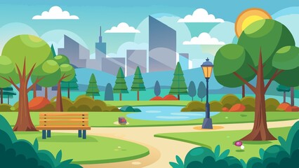 landscape with trees with a bench