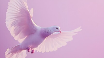 Obraz premium A Pale Pink Dove In Flight Against A Lavender Sky
