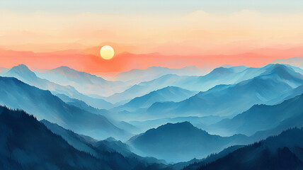 Serene Sunset Mountains Blue Ridge Panorama Nature Landscape Art