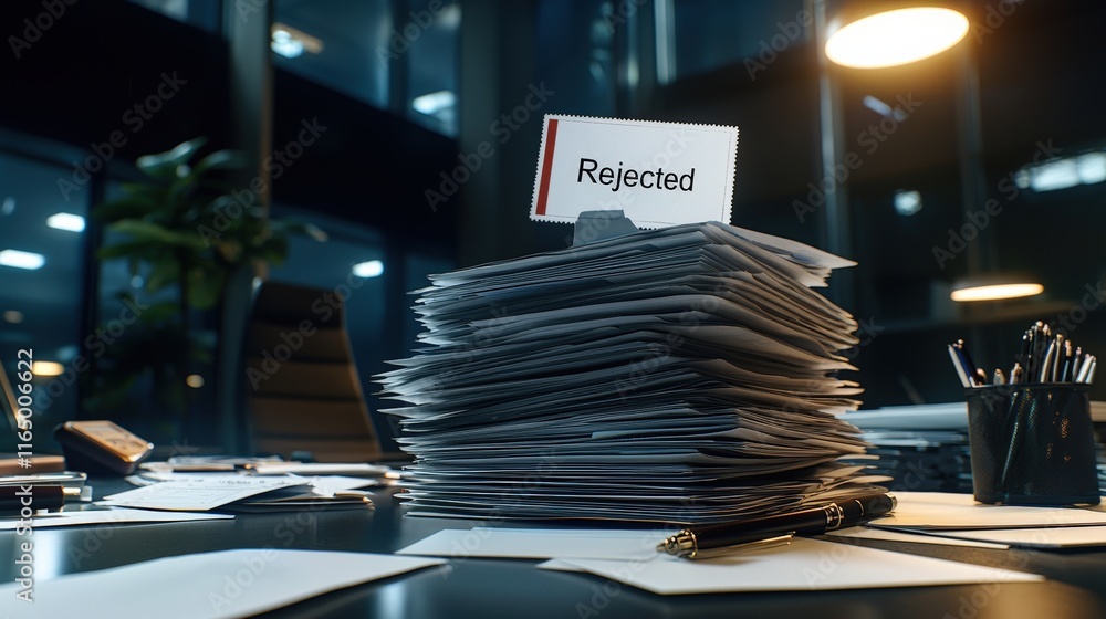 Poster a stack of paperwork with a prominent 