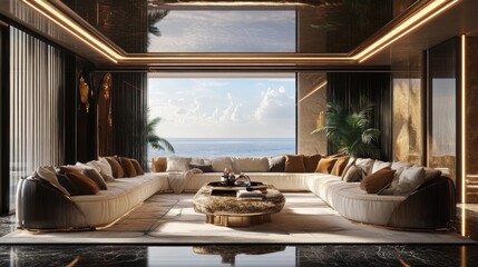 Luxury Yacht Living Room with Ocean View