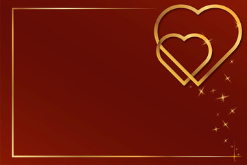 the red background with gold heart in valentines concept