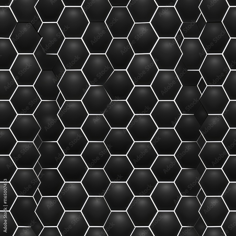 Poster a pattern of black and white hexagons creating a textured background.