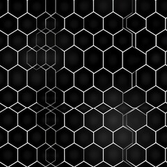 A geometric pattern of hexagons in black and white, creating a visually striking design.