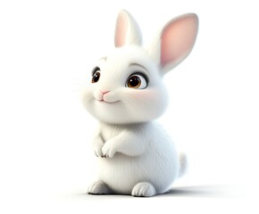 Obraz premium Adorable cartoon white bunny rabbit sitting, looking up.