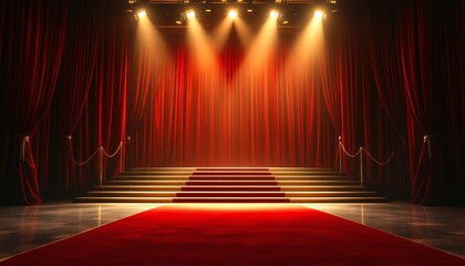 Red Carpet Stage with Dramatic Lighting and Velvet Curtains
