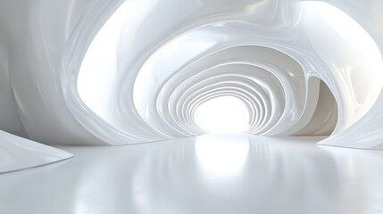 Obraz premium A futuristic, smooth, and bright interior space with flowing white surfaces.