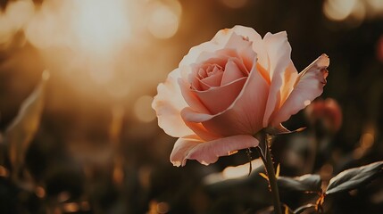 A rose is in the foreground of a photo with a bright sun in the background